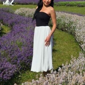 Black and White Strapless Maxi Dress